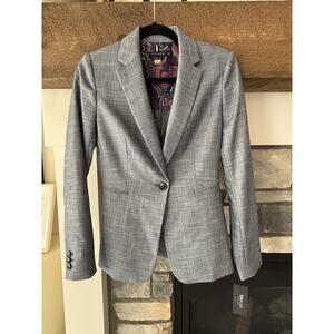 Tommy Hilfiger Gray Plaid Blazer Women's Size 4 THFlex Career Minimal Preppy